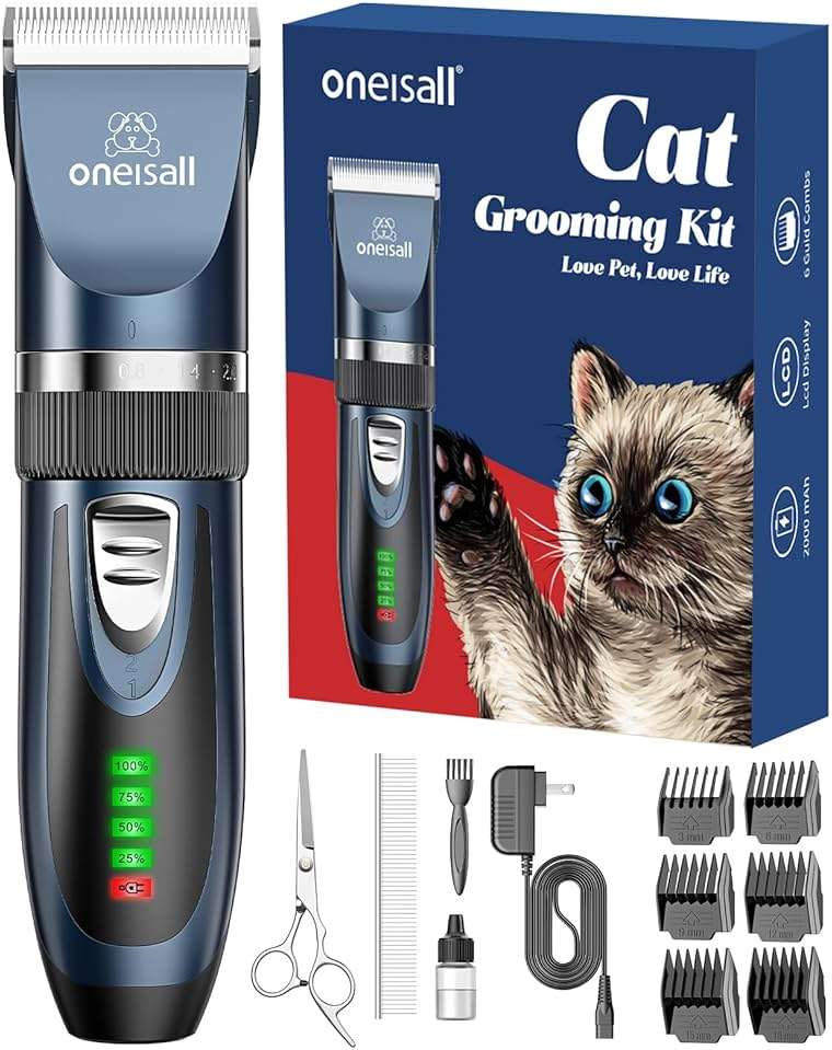 oneisall Quiet Cat Clippers for Matted & Long Hair, 2-Speed Cordless Pet Shaver Grooming Kit for Cats, Small Dogs & Animals (Blue) - Image 1