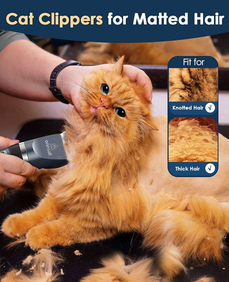 oneisall Quiet Cat Clippers for Matted & Long Hair, 2-Speed Cordless Pet Shaver Grooming Kit for Cats, Small Dogs & Animals (Blue) - Image 2