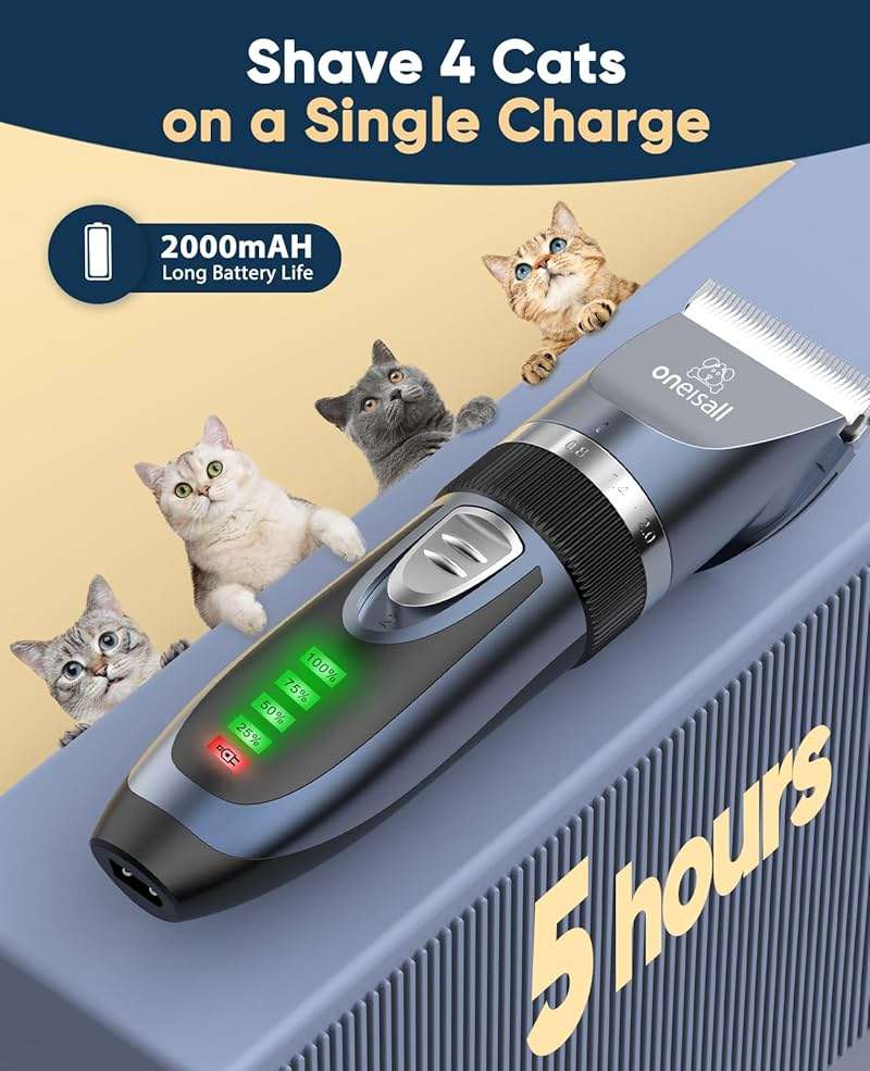 oneisall Quiet Cat Clippers for Matted & Long Hair, 2-Speed Cordless Pet Shaver Grooming Kit for Cats, Small Dogs & Animals (Blue) - Image 7