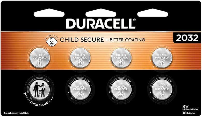 Duracell 2032 Lithium Battery, 8 Count (Pack of 1), Child Safety Features, Compatible with Key Fob, Tea Light Candles and Other Devices, CR2032 Battery - Image 1