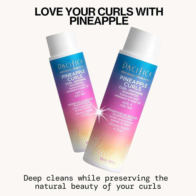 Pacifica Pineapple Curls, Curly Hair Shampoo & Conditioner Set – Strand Defining Care for Wavy & Coily Hair – Reduces Frizz – Sulfate Free Clean Beauty Dermatologist Tested, Vegan & Cruelty-Free - Image 2