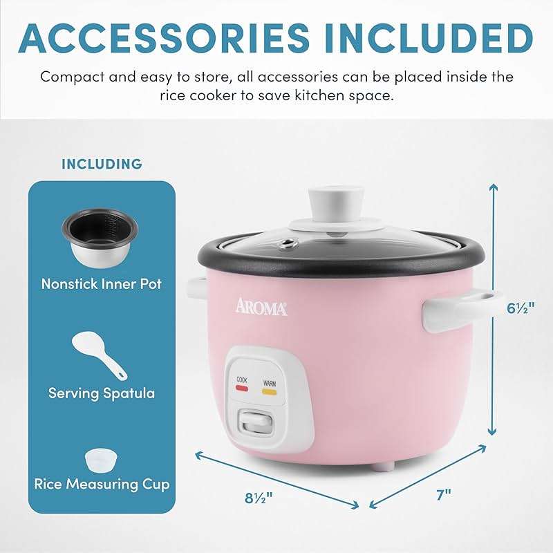 AROMA® Mini Rice Cooker, 2-Cup (Uncooked) / 4-Cup (Cooked), Grain Cooker, Soup Maker, Oatmeal Cooker, Auto Keep Warm, 1 Qt, Pink, ARC-302NGP - Image 3