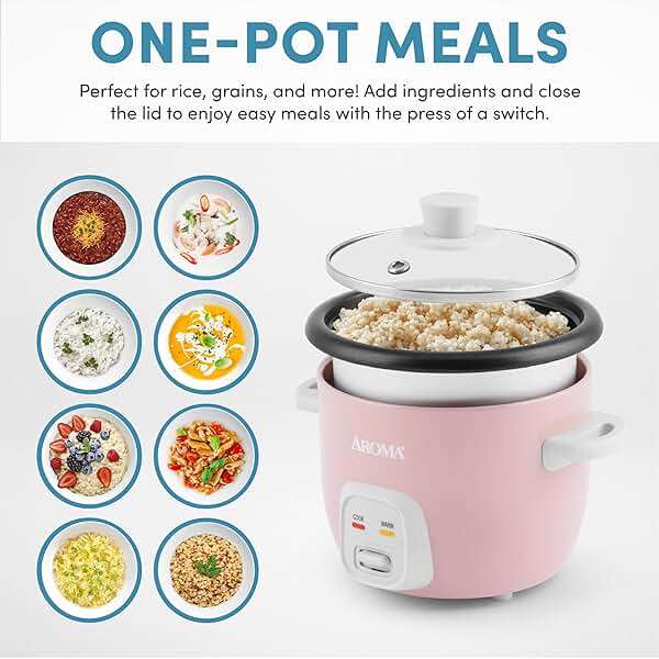 AROMA® Mini Rice Cooker, 2-Cup (Uncooked) / 4-Cup (Cooked), Grain Cooker, Soup Maker, Oatmeal Cooker, Auto Keep Warm, 1 Qt, Pink, ARC-302NGP - Image 4