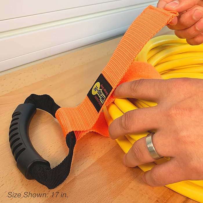 Easy-Carry Wrap-It Storage Straps - 22” (2-Pack) Blaze Orange – Heavy-Duty Hook and Loop Cord Carrying Strap, Hanger, and Organizer with Handle for Pool Hoses, Garden Hoses, Cords, Cables and More - Image 6
