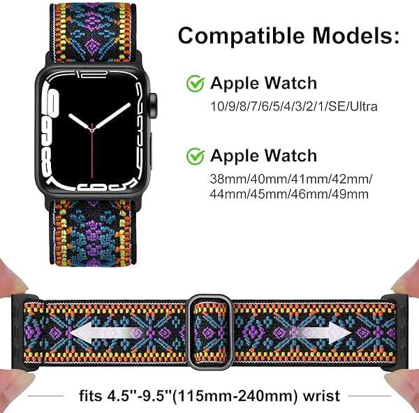 Easuny 5 Pack Stretchy Bands Compatible with Apple Watch 40mm 41mm 42mm 38mm 44mm 45mm 46mm Women, Elastic Fabric Nylon Strap Wristband for iWatch SE 3 2 1 Series 11 10 9 8 7 6 5 4 3 Boho Solo Loop - Image 6