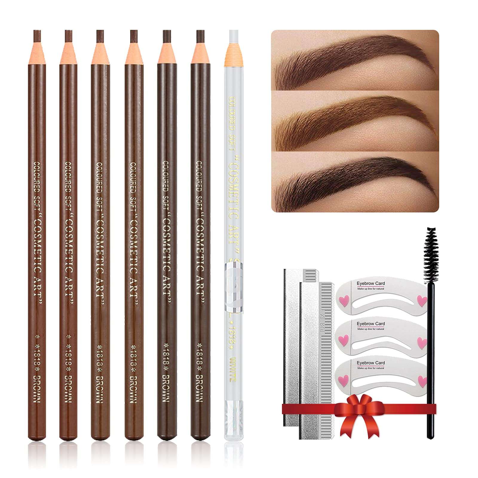 LSxia Waterproof Eye-Brow Pen-cil Set, Pull Cord Peel-off Eyebrow Pencil Microblading Eyebrow Pen Supplies Kit, White Eye-Liner Pencil and Eyebrow Tool Tattoo Makeup (6+1 Brown+Dark Brown+Light Brown) - Image 1
