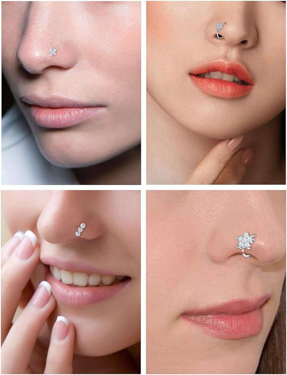 Ftovosyo 18G 20G Nose Rings Surgical Steel Nose Rings Hoop for Women Men Paved CZ Flower Nostril Piercing Jewelry L Shaped Nostril Ring Stud Set - Image 6