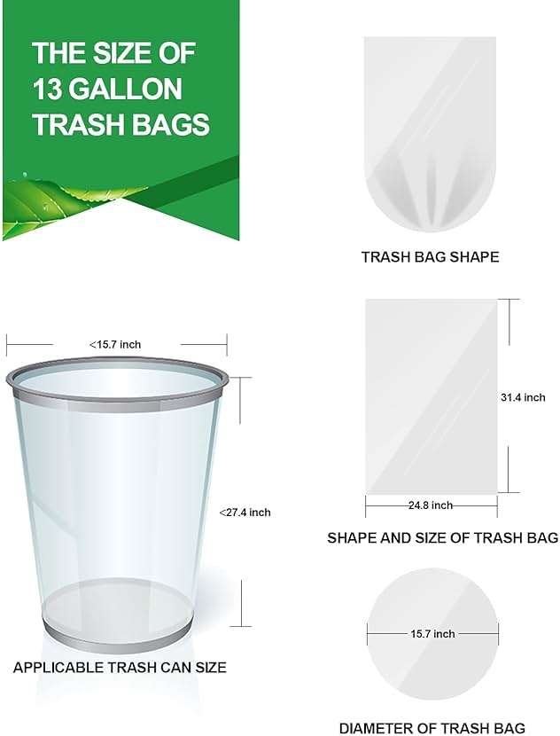 FORID 13 Gallon Trash Bags - Clear Plastic Garbage Bag Unscented Tall Medium Can Liners for Kitchen Office Home Waste Basket 5 Roll 55 Liters 80 Counts - Image 2