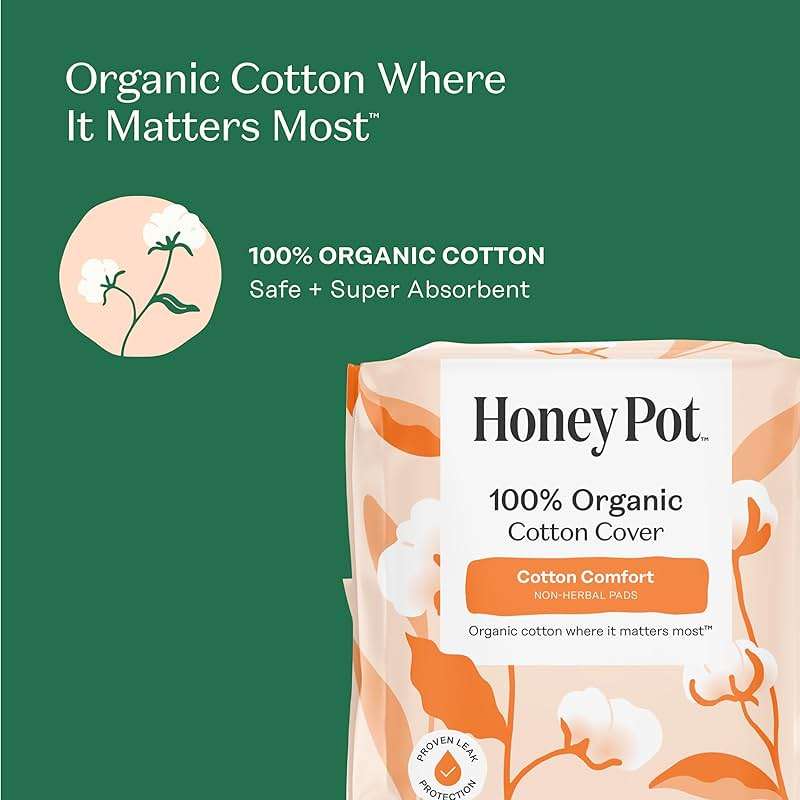 The Honey Pot Company - Sanitary Pads for Women - Non-Herbal Overnight w/Wings - Organic Cotton Cover, & Ultra-Absorbent Pulp Core - Feminine Care - 12 ct - Image 3