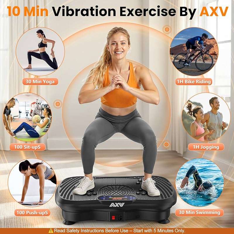 AXV Vibration Plate Fitness Platform Exercise Machine Vibrating Shaking Full Body Shaker Workout Vibrate Stand Shake Board Sport for Weight Loss Fat Burner for Gym Home Office - Image 2