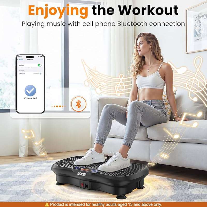 AXV Vibration Plate Fitness Platform Exercise Machine Vibrating Shaking Full Body Shaker Workout Vibrate Stand Shake Board Sport for Weight Loss Fat Burner for Gym Home Office - Image 3