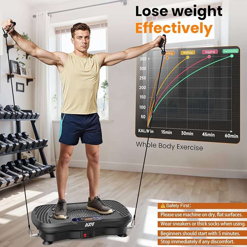 AXV Vibration Plate Fitness Platform Exercise Machine Vibrating Shaking Full Body Shaker Workout Vibrate Stand Shake Board Sport for Weight Loss Fat Burner for Gym Home Office - Image 4