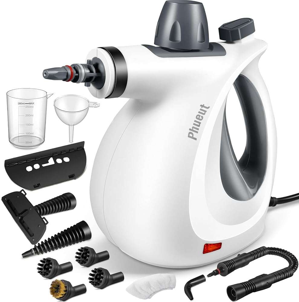 Pressurized Handheld Multi-Surface Natural Steam Cleaner with 12 pcs Accessories, Multi-Purpose Steamer for Home Use, Steamer for Cleaning Floor, Upholstery, Grout and Car (Grey) - Image 1