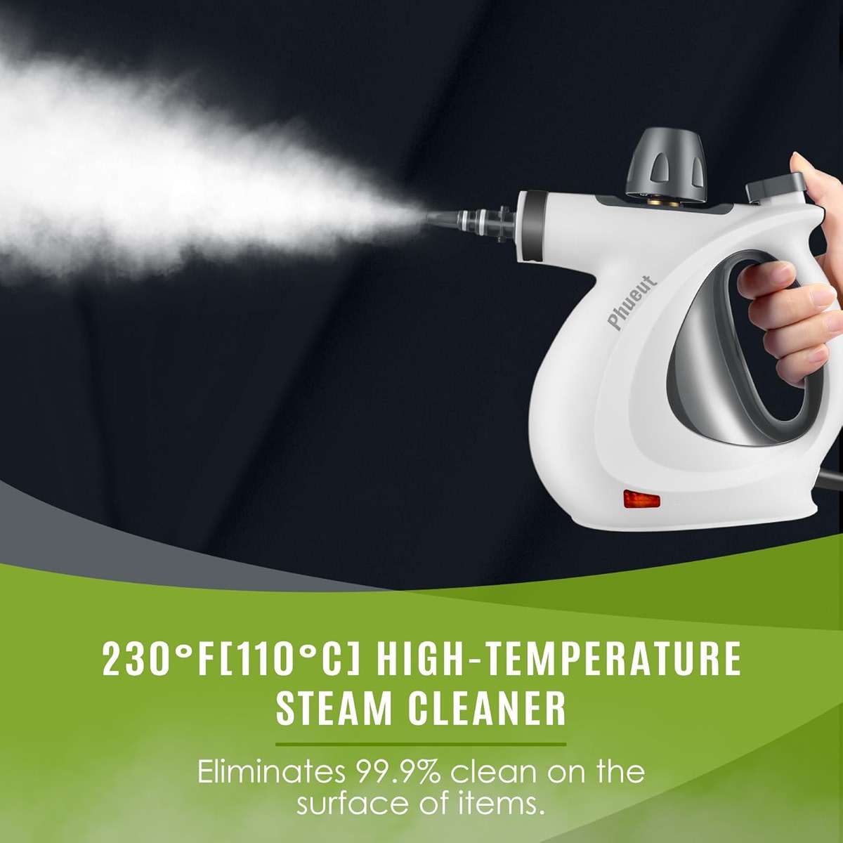 Pressurized Handheld Multi-Surface Natural Steam Cleaner with 12 pcs Accessories, Multi-Purpose Steamer for Home Use, Steamer for Cleaning Floor, Upholstery, Grout and Car (Grey) - Image 5