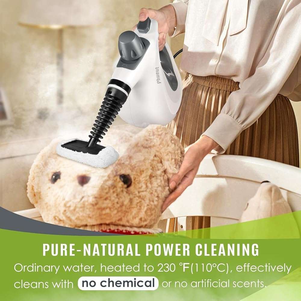 Pressurized Handheld Multi-Surface Natural Steam Cleaner with 12 pcs Accessories, Multi-Purpose Steamer for Home Use, Steamer for Cleaning Floor, Upholstery, Grout and Car (Grey) - Image 6