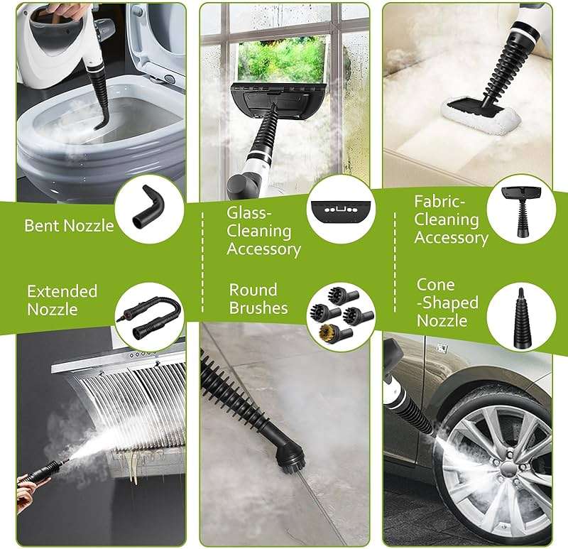 Pressurized Handheld Multi-Surface Natural Steam Cleaner with 12 pcs Accessories, Multi-Purpose Steamer for Home Use, Steamer for Cleaning Floor, Upholstery, Grout and Car (Grey) - Image 8
