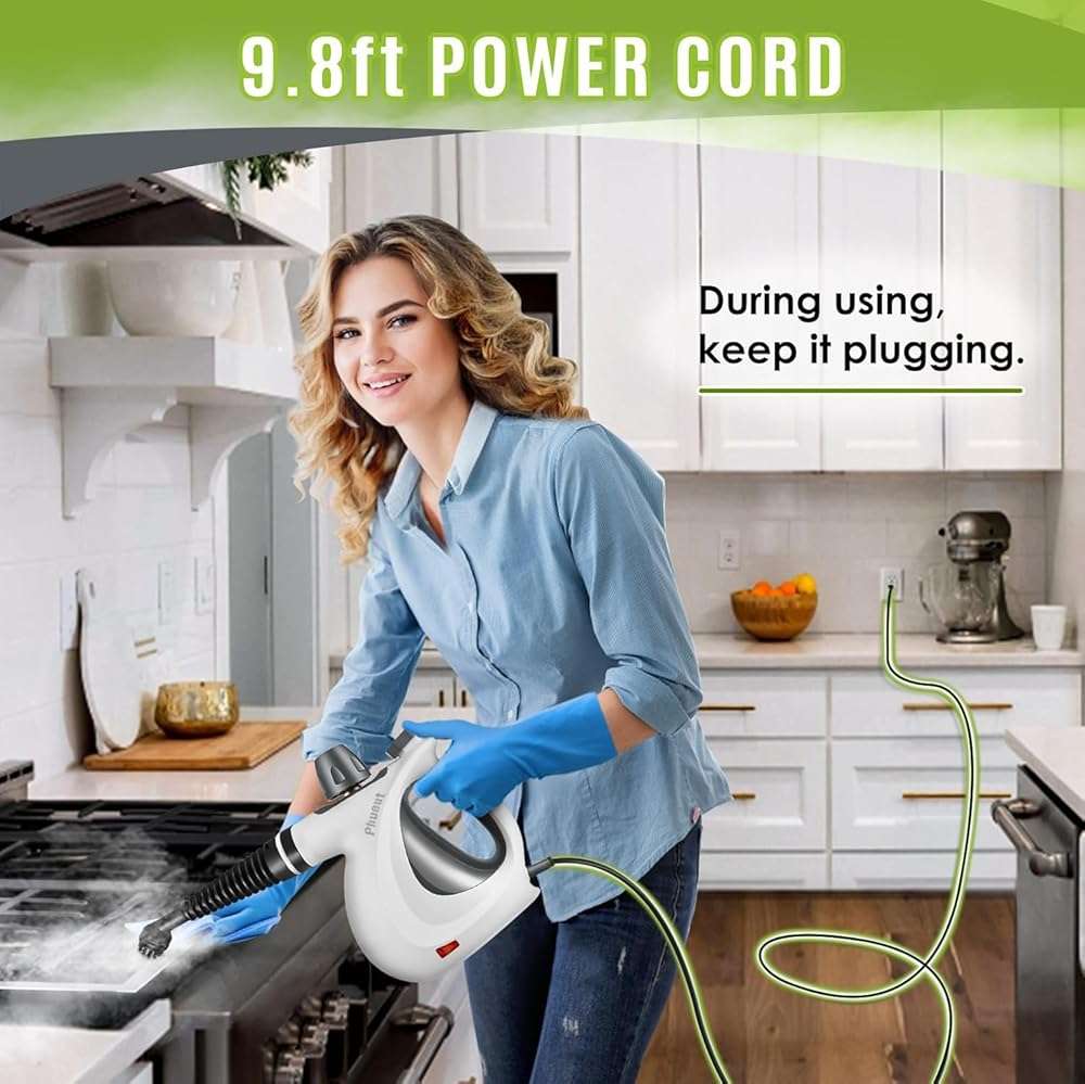 Pressurized Handheld Multi-Surface Natural Steam Cleaner with 12 pcs Accessories, Multi-Purpose Steamer for Home Use, Steamer for Cleaning Floor, Upholstery, Grout and Car (Grey) - Image 9