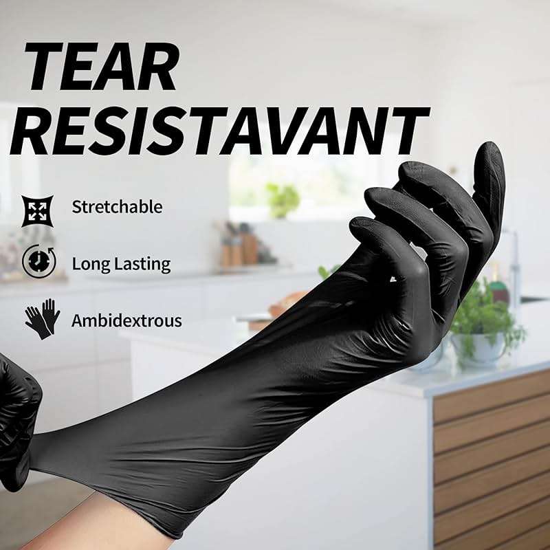 Basic Disposable Medical Synmax Vinyl Exam Gloves - 4 mil Safty Glove 1000pcs - Latex-Free & Powder - SGBE 8003, Large (Case of 1000, Black) - Image 2