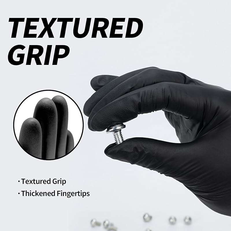 Basic Disposable Medical Synmax Vinyl Exam Gloves - 4 mil Safty Glove 1000pcs - Latex-Free & Powder - SGBE 8003, Large (Case of 1000, Black) - Image 3