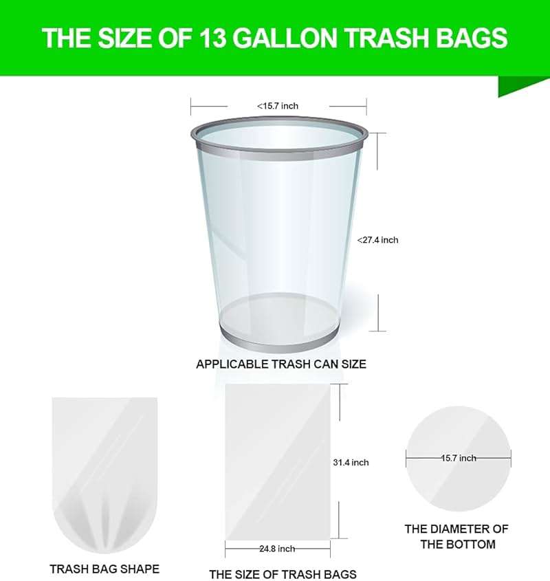 FORID 13 Gallon Trash Bags - Clear Plastic Garbage Bags Medium Tall Trash Can Liners for Kitchen Office Home Waste Bins Unscented One Box with 5 Roll 110 Count 55 Liter - Thick & Durable Trash Bag - Image 3