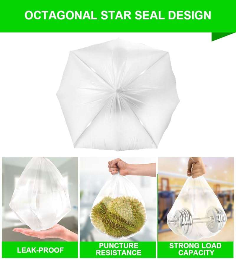 FORID 13 Gallon Trash Bags - Clear Plastic Garbage Bags Medium Tall Trash Can Liners for Kitchen Office Home Waste Bins Unscented One Box with 5 Roll 110 Count 55 Liter - Thick & Durable Trash Bag - Image 5