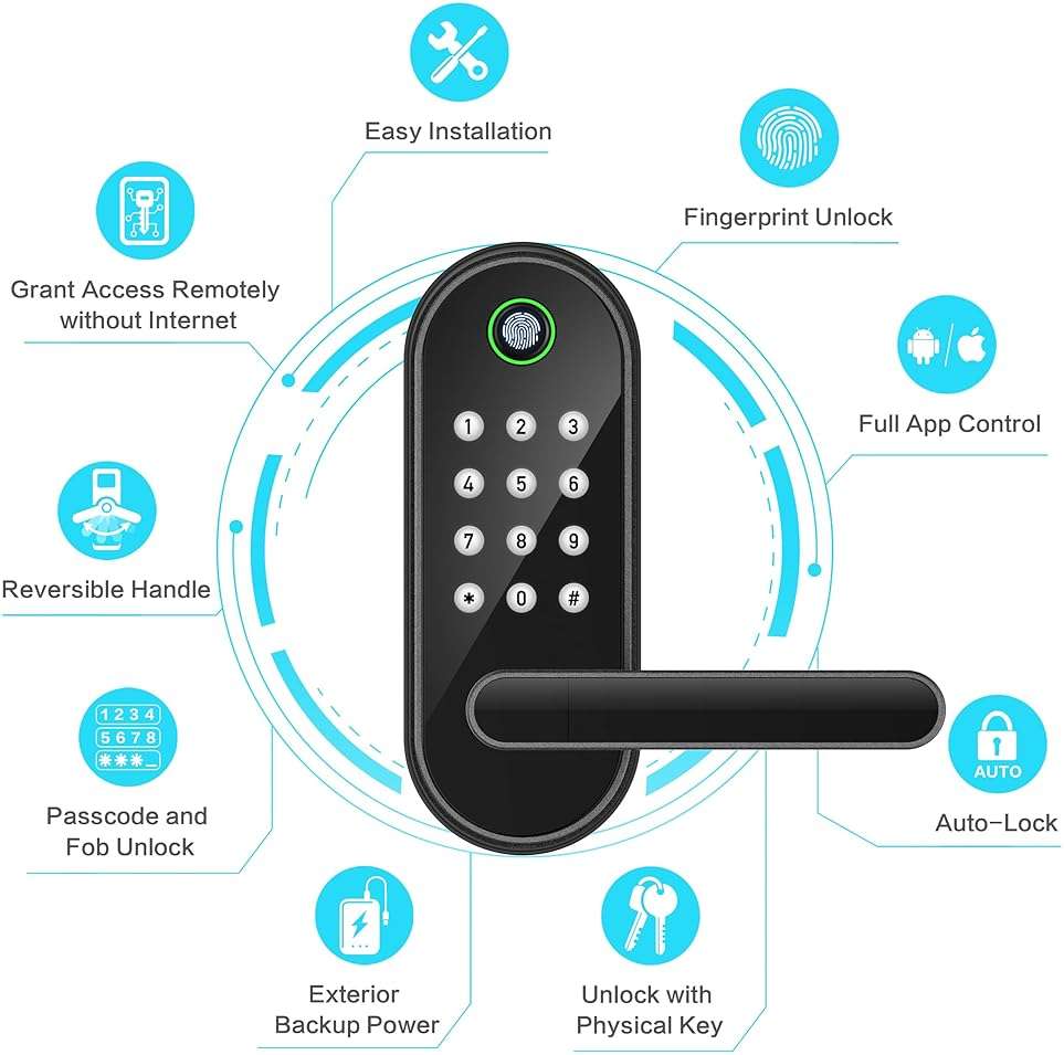 Fingerprint Smart Door Lock with Handle & Keypad – Bluetooth Keyless Entry for Front Door, Home, Kids, Guests, Airbnb & Rental, App + Code Access, Compatible with Alexa & Google, Easy DIY Install - Image 2