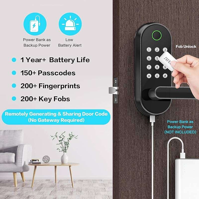 Fingerprint Smart Door Lock with Handle & Keypad – Bluetooth Keyless Entry for Front Door, Home, Kids, Guests, Airbnb & Rental, App + Code Access, Compatible with Alexa & Google, Easy DIY Install - Image 3