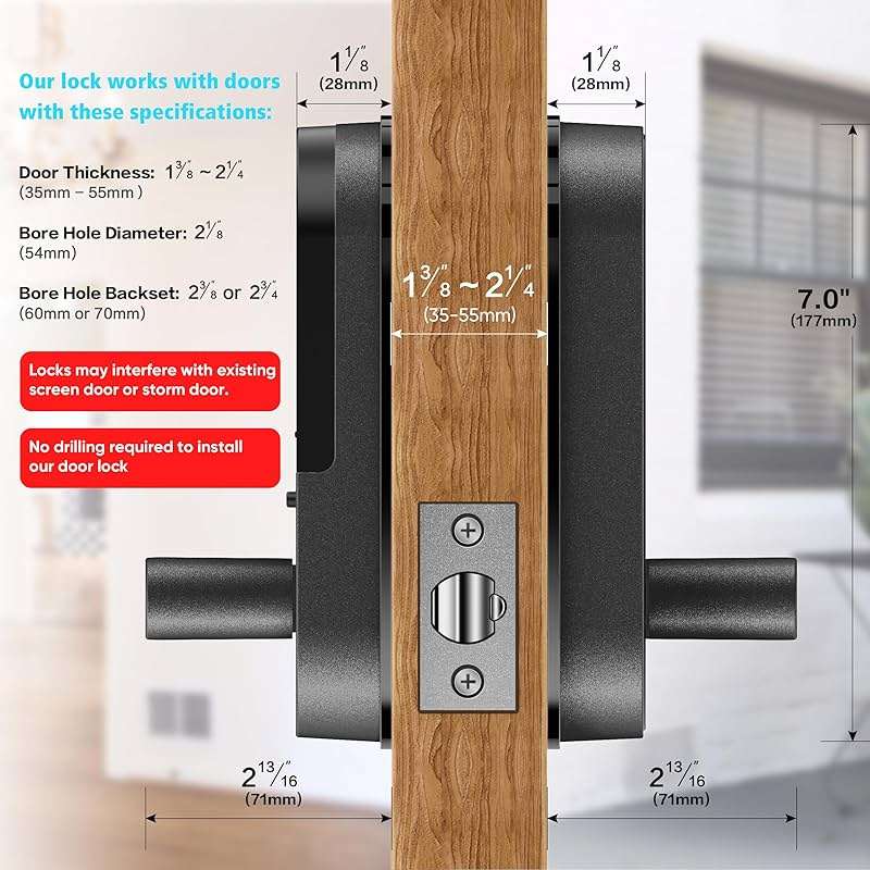 Fingerprint Smart Door Lock with Handle & Keypad – Bluetooth Keyless Entry for Front Door, Home, Kids, Guests, Airbnb & Rental, App + Code Access, Compatible with Alexa & Google, Easy DIY Install - Image 6