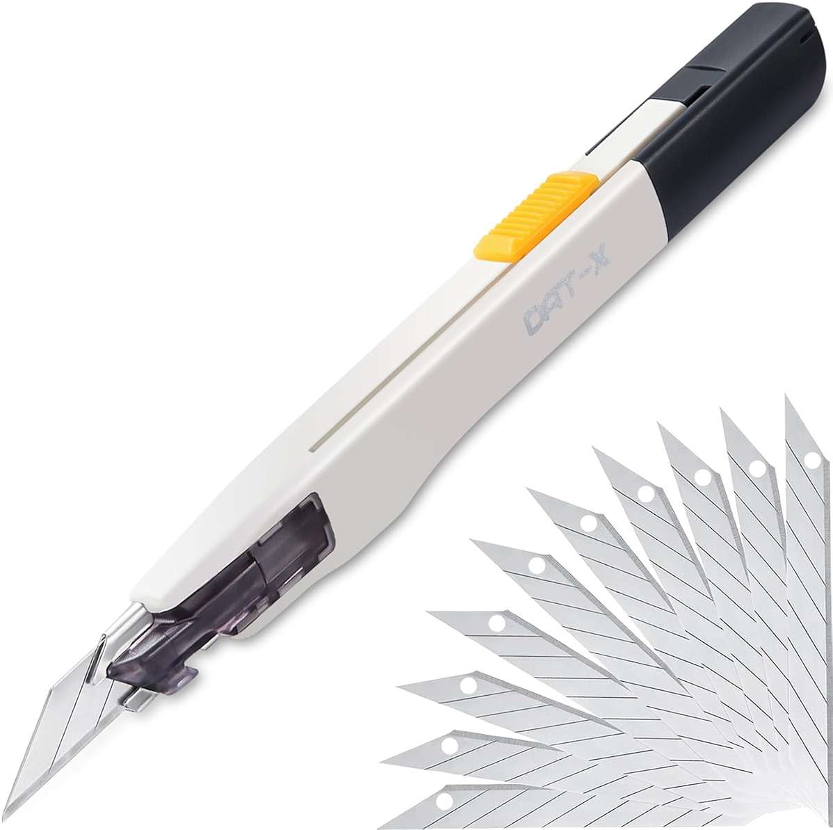 Utility Knife, DAT Series-X Portable Box Cutter, Fine Point Arts and Crafts Blade for Precision Cutting, with 10 Blade Pieces (White, 1 Cutter 10 Blades) - Image 1