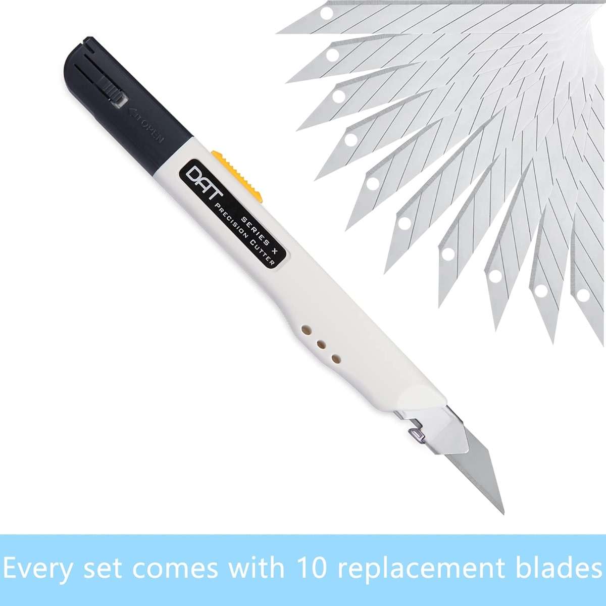 Utility Knife, DAT Series-X Portable Box Cutter, Fine Point Arts and Crafts Blade for Precision Cutting, with 10 Blade Pieces (White, 1 Cutter 10 Blades) - Image 2
