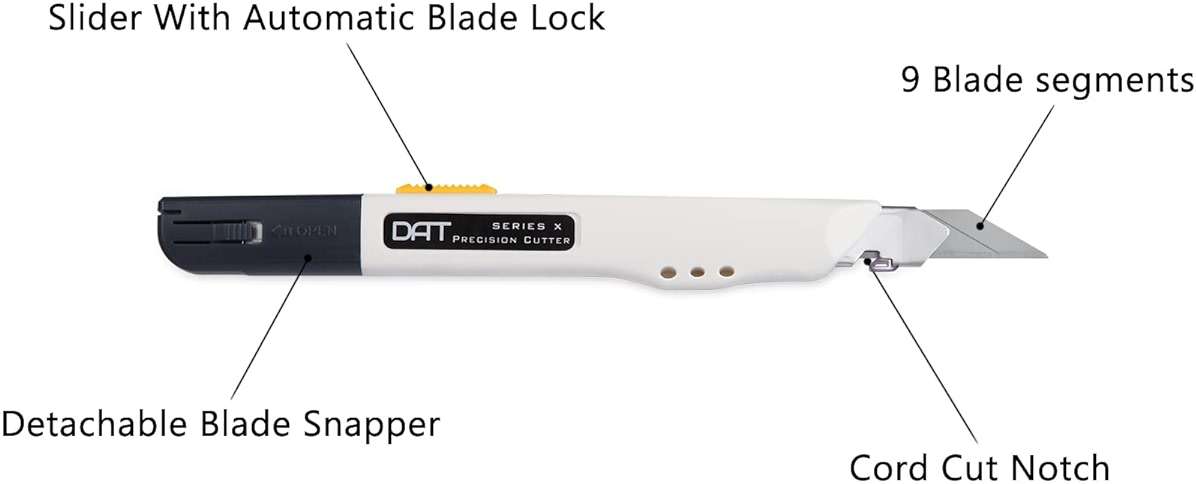 Utility Knife, DAT Series-X Portable Box Cutter, Fine Point Arts and Crafts Blade for Precision Cutting, with 10 Blade Pieces (White, 1 Cutter 10 Blades) - Image 3