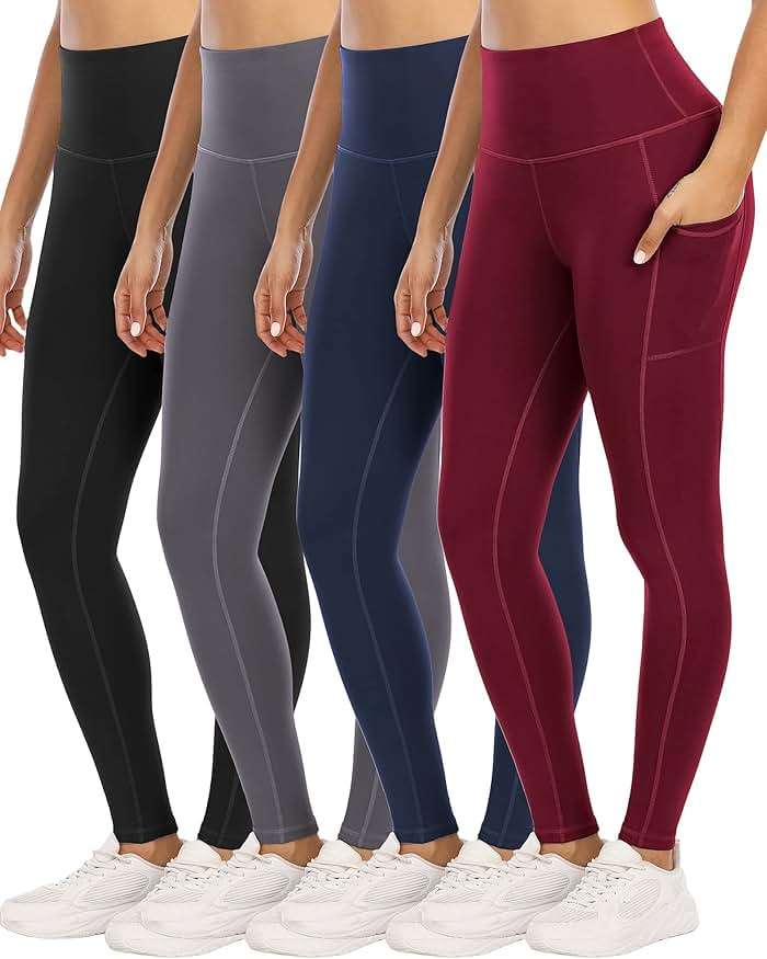YOUNGCHARM 4 Pack Leggings with Pockets for Women,High Waist Tummy Control Workout Yoga Pants - Image 1