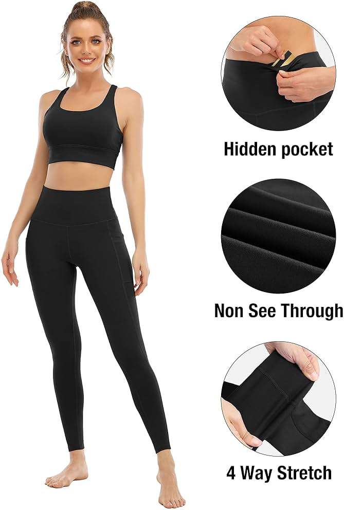 YOUNGCHARM 4 Pack Leggings with Pockets for Women,High Waist Tummy Control Workout Yoga Pants - Image 3