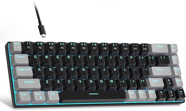MageGee Portable 60% Mechanical Gaming Keyboard, MK-Box LED Backlit Compact 68 Keys Mini Wired Office Keyboard with Red Switch for Windows Laptop PC Mac - Black/Grey - Image 1