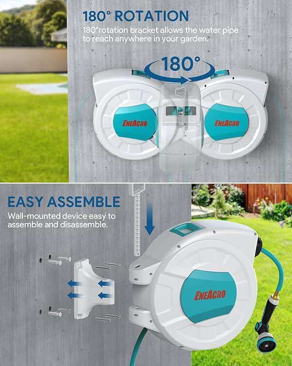 ENEACRO Retractable Garden Hose Reel with Wall Mount 1/2"×100ft with 10 Pattern Hose Nozzle, Brass Connector, Auto Rewind/Any Length Lock/ 180° Swivel Bracket, Ideal for Garden Watering - Image 6