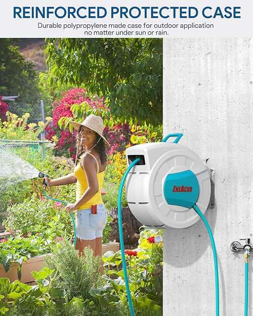 ENEACRO Retractable Garden Hose Reel with Wall Mount 1/2"×100ft with 10 Pattern Hose Nozzle, Brass Connector, Auto Rewind/Any Length Lock/ 180° Swivel Bracket, Ideal for Garden Watering - Image 7