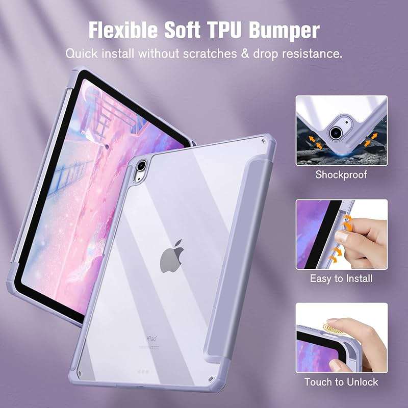 Fintie Hybrid Slim Case for iPad Air 11-inch M4/M3/M2 (2026/2025/2024), iPad Air 5th/4th Generation (2022/2020) 10.9 Inch - Shockproof Cover with Clear Back Shell & Pencil Holder, Lilac Purple - Image 5