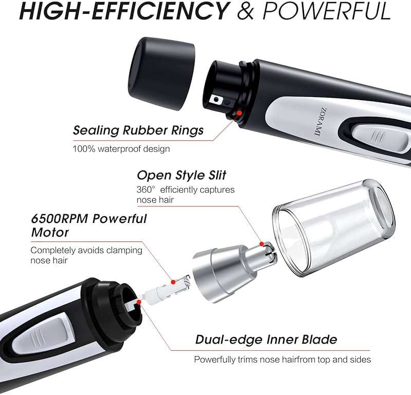 Ear and Nose Hair Trimmer Clipper - 2025 Professional Painless Eyebrow & Facial Hair Trimmer for Men Women, Battery-Operated Trimmer with IPX7 Waterproof, Dual Edge Blades for Easy Cleansing Black - Image 4