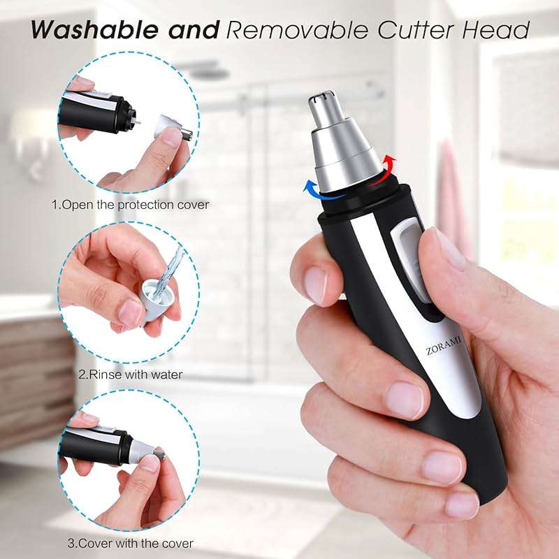Ear and Nose Hair Trimmer Clipper - 2025 Professional Painless Eyebrow & Facial Hair Trimmer for Men Women, Battery-Operated Trimmer with IPX7 Waterproof, Dual Edge Blades for Easy Cleansing Black - Image 5