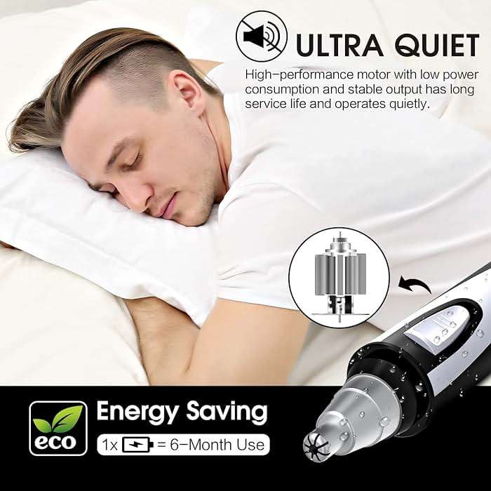 Ear and Nose Hair Trimmer Clipper - 2025 Professional Painless Eyebrow & Facial Hair Trimmer for Men Women, Battery-Operated Trimmer with IPX7 Waterproof, Dual Edge Blades for Easy Cleansing Black - Image 6