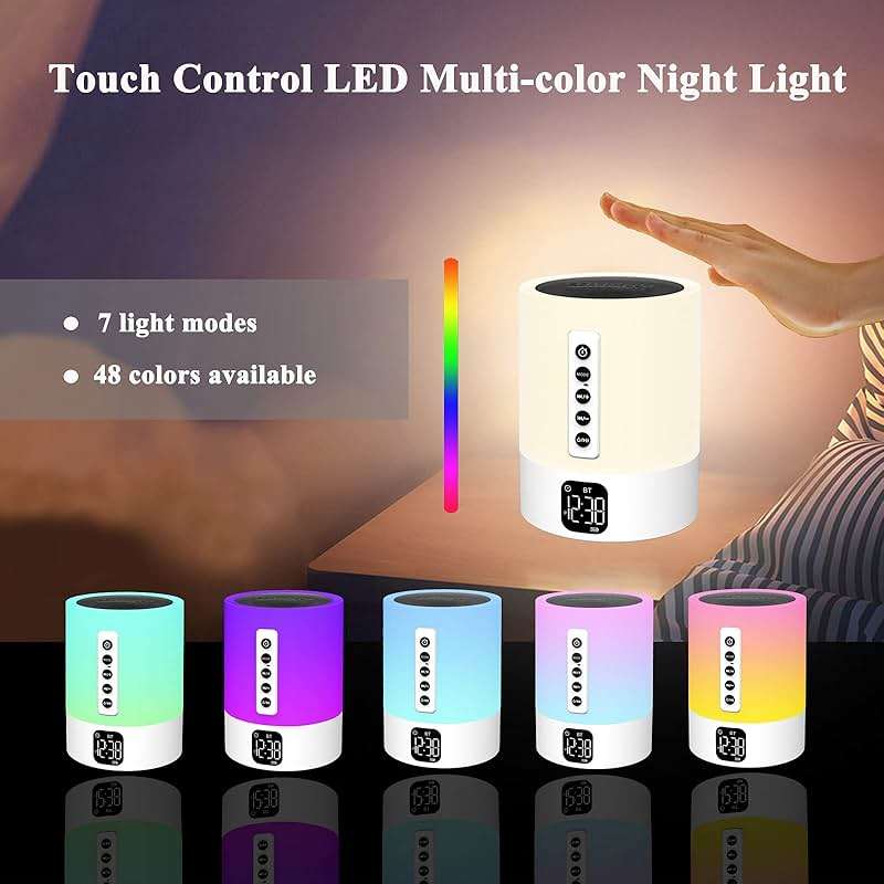 Alarm Clock Bluetooth Speaker, Night Light White Noise Machine Touch Bedside Lamp with Alarm Clock for Kids Multi-Color Changing Night Light Xmas Gifts for Teenage Girls Boys Women Teen Girl Gifts - Image 3