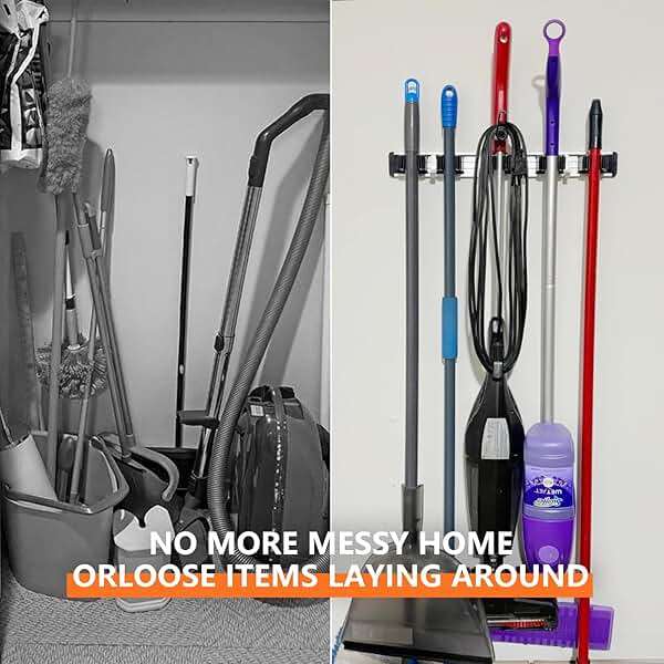 reliahom Broom Holder Wall Mount, 4 Racks with 5 Hooks Black - Mop Storage Tool Racks, Broom Hanger Tool Organizer for Garage, Kitchen, Garden, Laundry Room - Image 5