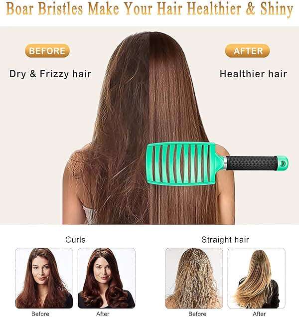 KTKUDY Detangling Brush Boar Bristles Hairbrush Make Hair Shiny & Healthier Curved and Vented Detangler Brush for Women Men Kids Wet & Dry Hair (Light green) - Image 2