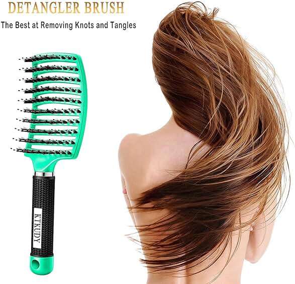 KTKUDY Detangling Brush Boar Bristles Hairbrush Make Hair Shiny & Healthier Curved and Vented Detangler Brush for Women Men Kids Wet & Dry Hair (Light green) - Image 3