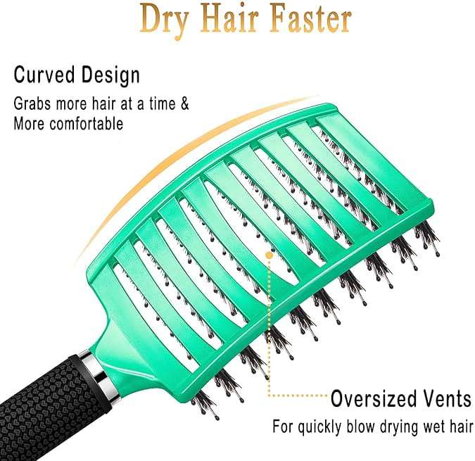 KTKUDY Detangling Brush Boar Bristles Hairbrush Make Hair Shiny & Healthier Curved and Vented Detangler Brush for Women Men Kids Wet & Dry Hair (Light green) - Image 6