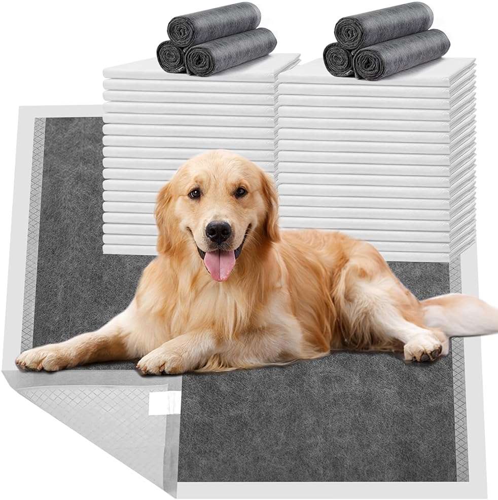 HIDOGGYLD Charcoal Puppy Pads with Adhesive Tape, Dog Pee Pads Extra Large 28" x 34" - 30 Count, Potty Pads for Dogs for Odor-Control & Leakproof, Disposable Pet Pads for Puppies, Dogs & Cats, Black - Image 1