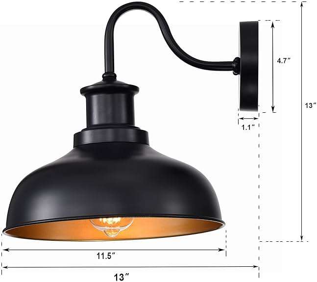 Diyel Outdoor Barn Light Outdoor Wall Sconce Farmhouse Rustic Exterior Wall Mount Lights Vintage Outside Lighting Fixture Industrial Black Lantern Works with Gooseneck Barn Porch Entryway Garage Shed - Image 2