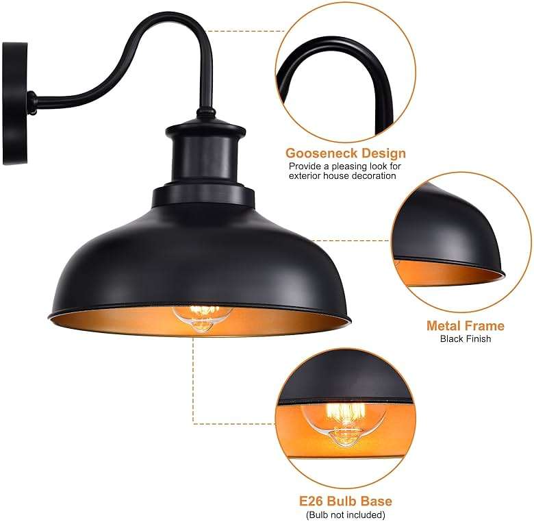 Diyel Outdoor Barn Light Outdoor Wall Sconce Farmhouse Rustic Exterior Wall Mount Lights Vintage Outside Lighting Fixture Industrial Black Lantern Works with Gooseneck Barn Porch Entryway Garage Shed - Image 3