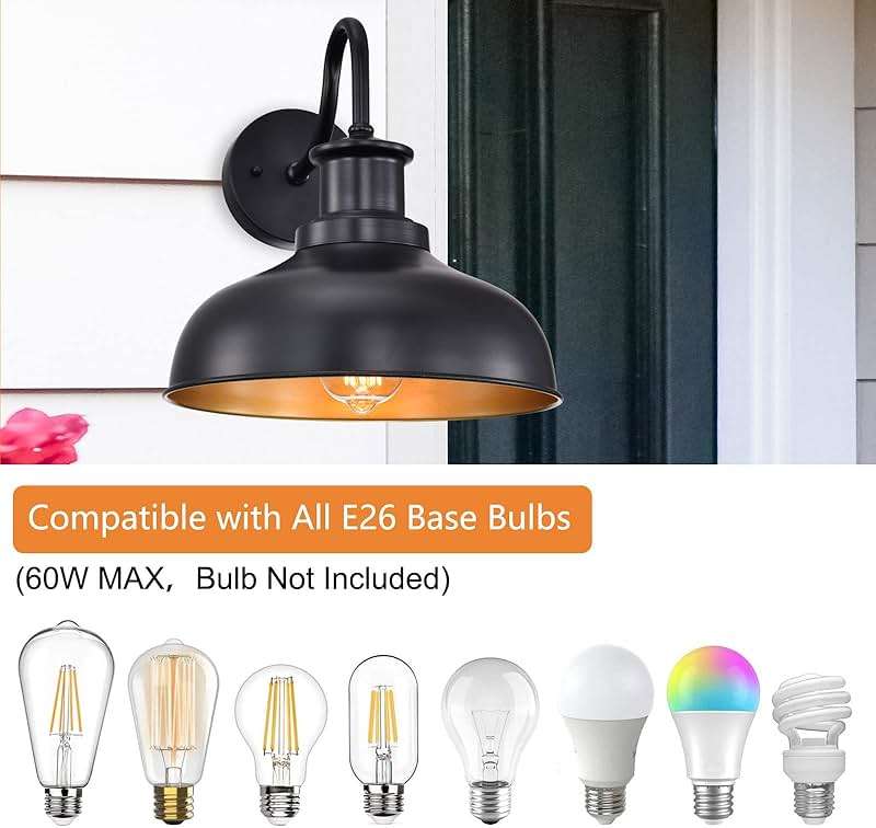 Diyel Outdoor Barn Light Outdoor Wall Sconce Farmhouse Rustic Exterior Wall Mount Lights Vintage Outside Lighting Fixture Industrial Black Lantern Works with Gooseneck Barn Porch Entryway Garage Shed - Image 4