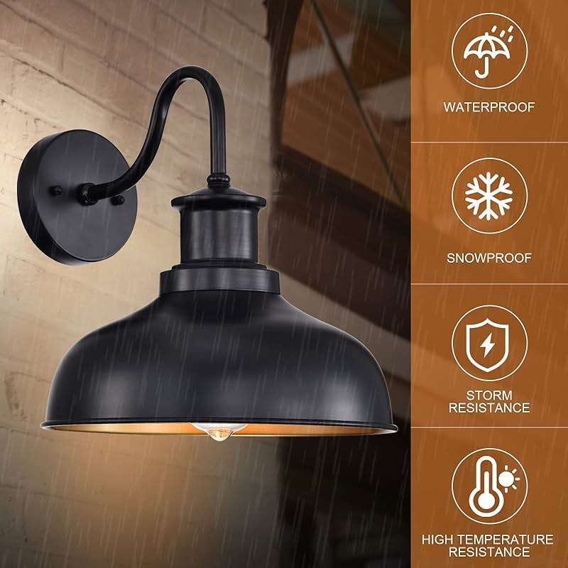 Diyel Outdoor Barn Light Outdoor Wall Sconce Farmhouse Rustic Exterior Wall Mount Lights Vintage Outside Lighting Fixture Industrial Black Lantern Works with Gooseneck Barn Porch Entryway Garage Shed - Image 5